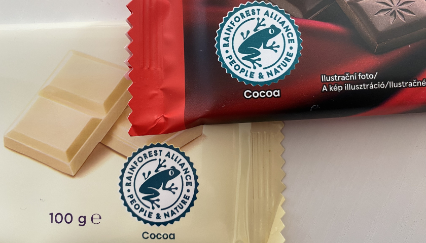 Logo žáby na čokoládě