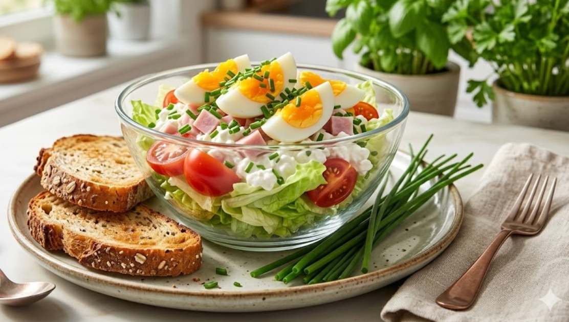 Jarní salát s vejcem a sýrem cottage