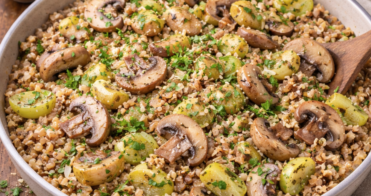 Pohankové „rizoto“ se žampiony a pórkem