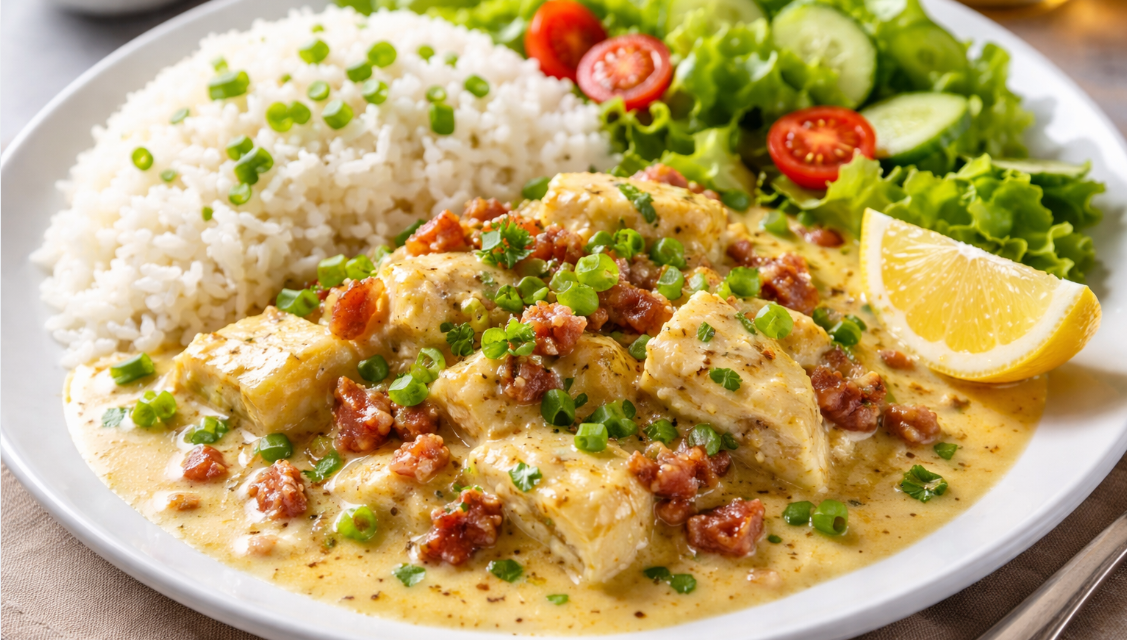 Rybí filé na slanině a cibuli