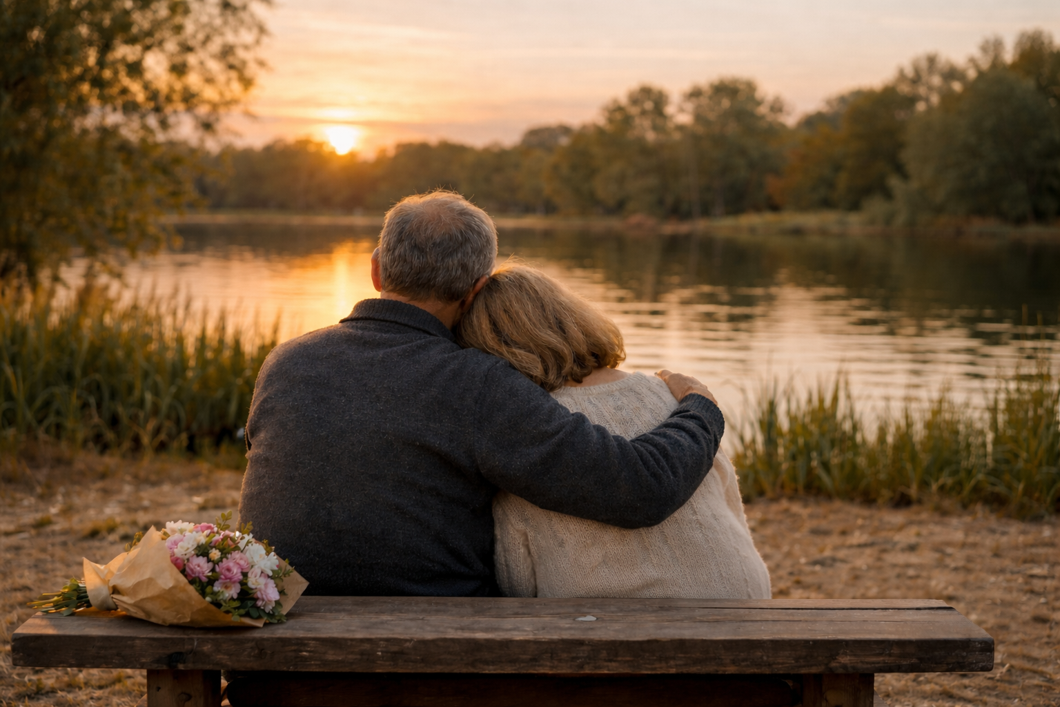 Manželský pár rozjímá u jezera